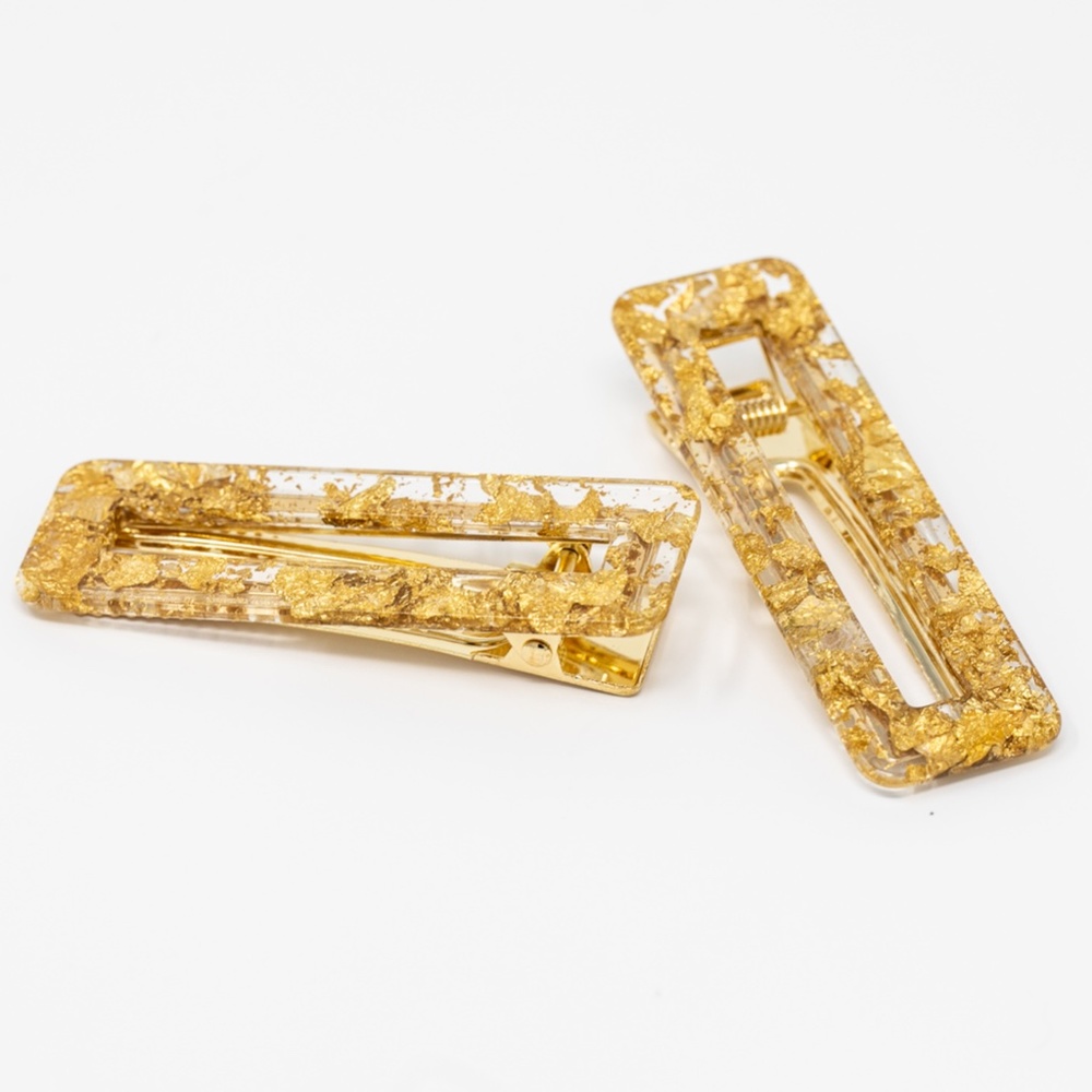 Gold hair clip acrylic modern barrette - set of 2